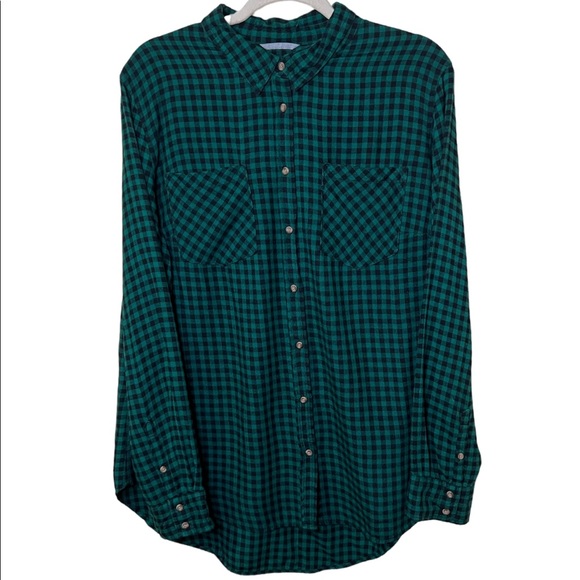 a new day Tops - A New Day Green and Black Plaid Flannel Long Sleeve Shirt